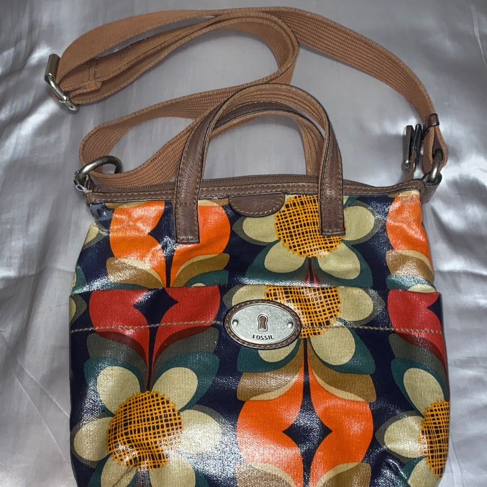 Fossil Floral Crossbody Bag with Brown Strap